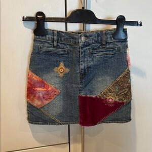 Mimi & Maggie Denim Skirt with Red and Pink Patchwork